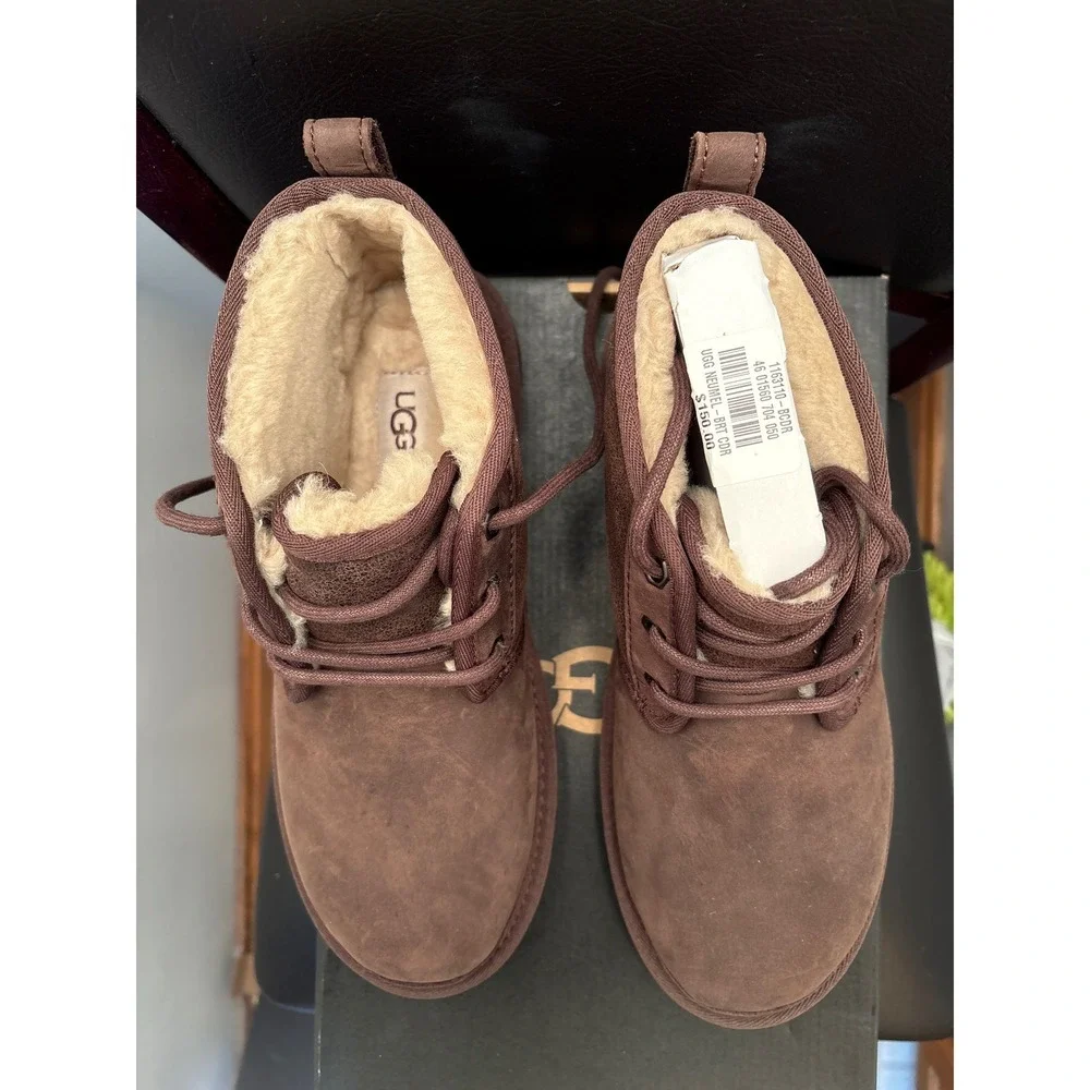 New UGG M Neumel Distressed Men's Brown Fur Lined Lace Up Chukka Boots Size 9 - Picture 3 of 6